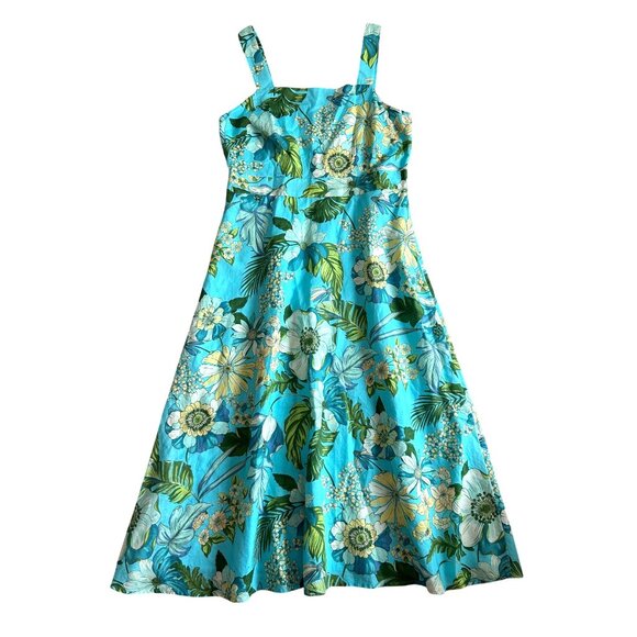Talbots Linen Women's Sz 6 A-Line Midi Sundress Floral Blue - Picture 9 of 9